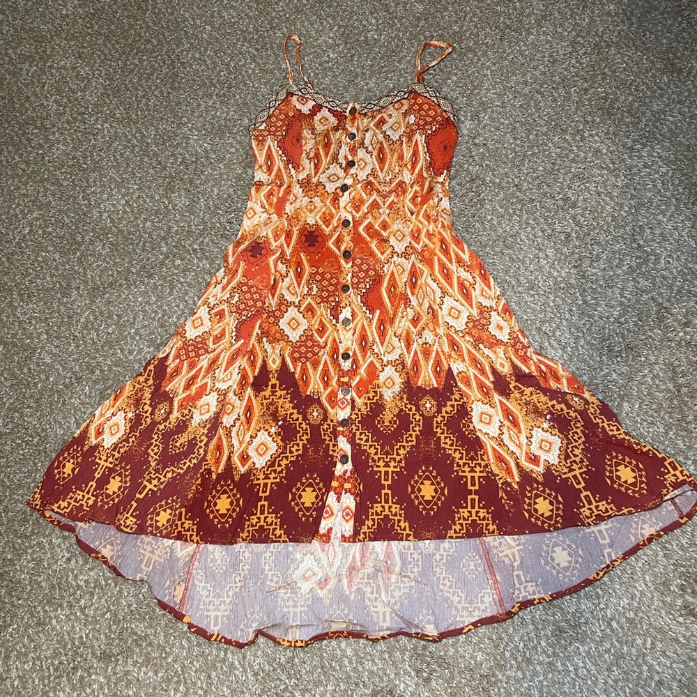 Miss Me Red and Orange Patterned Dress